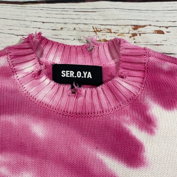 NWT SER.O.YA Paige Distressed Cropped Sweater Pink Line Tie Dye - Picture 9 of 9